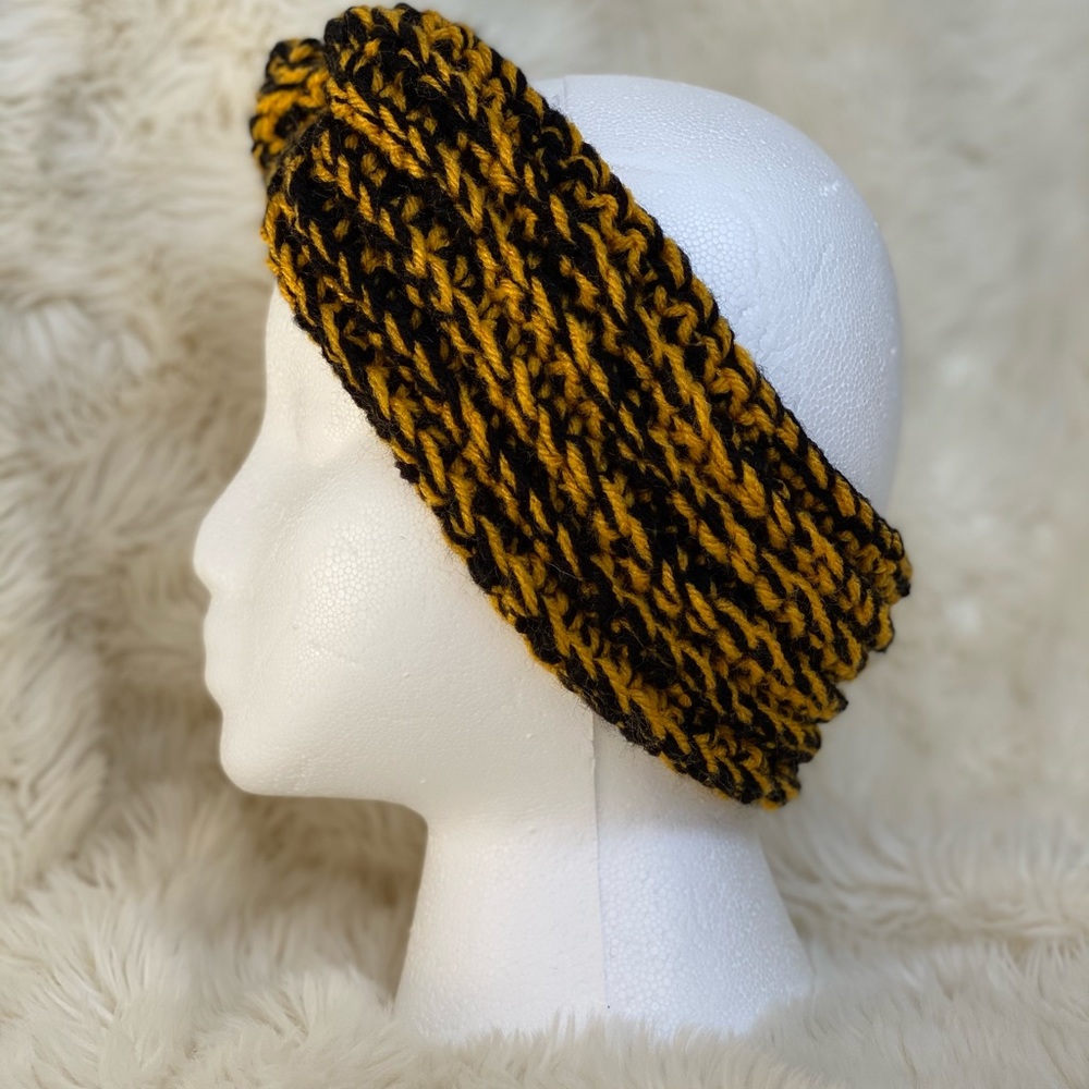 Black & Gold Crocheted Winter Headband